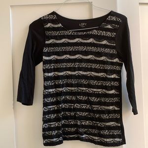 Loft black and white lace top